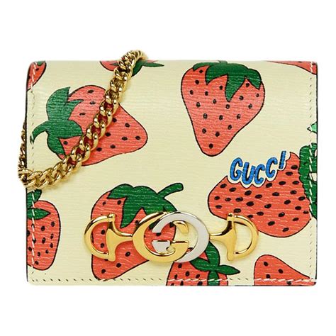 gucci zumi strawberry print card case wallet|GUCCI Calfskin Strawberry Print Zumi Chain Card Case Wallet .